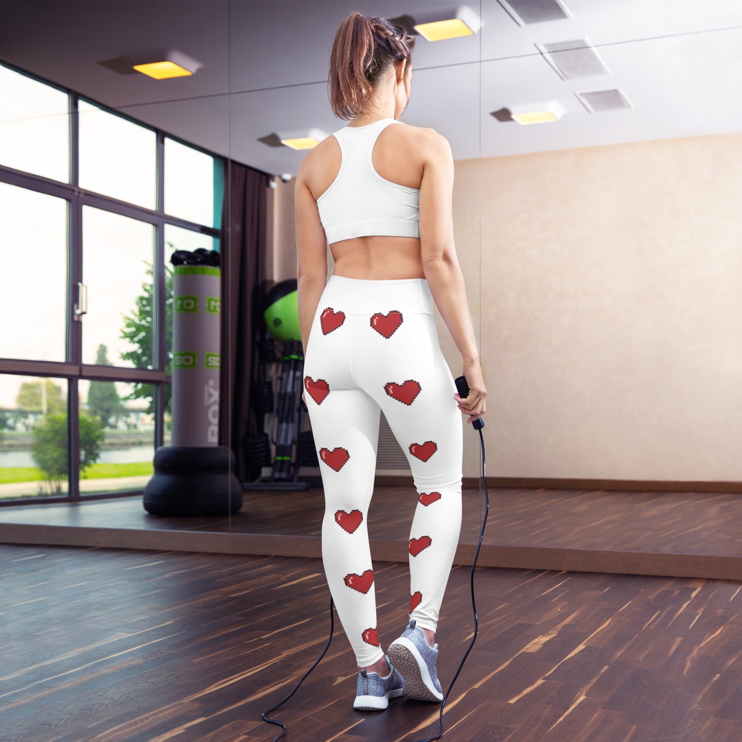 Ladies 18 Years and Over All Print Love Heart White and Red Yoga Leggings
