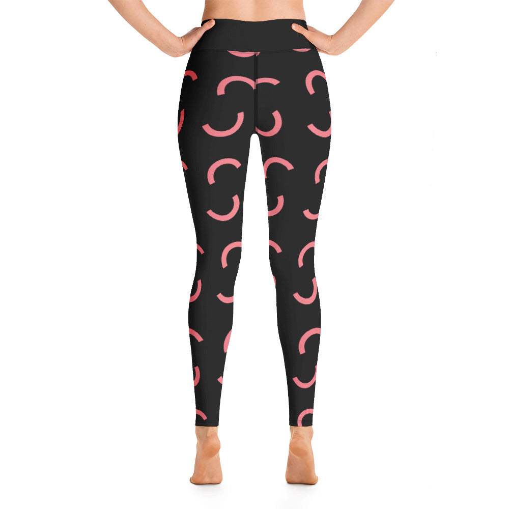 Ladies All Print Black and Peach Yoga Leggings