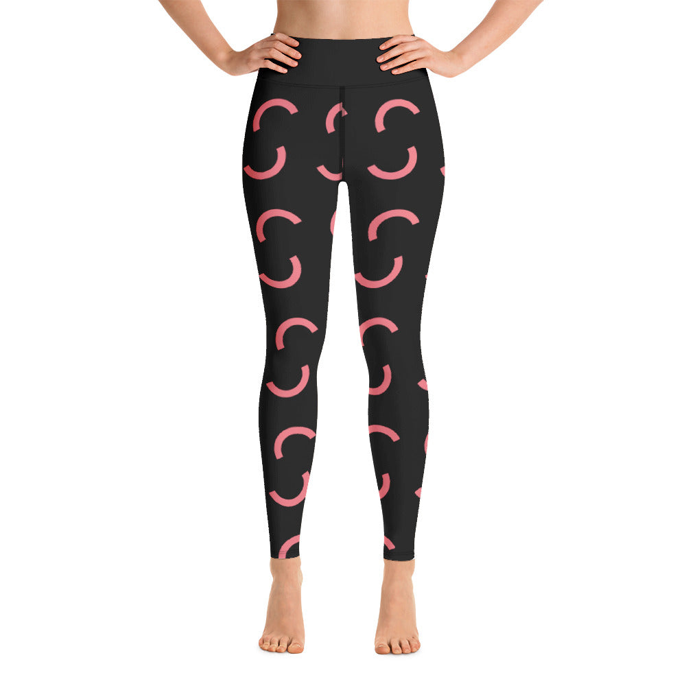Ladies All Print Black and Peach Yoga Leggings