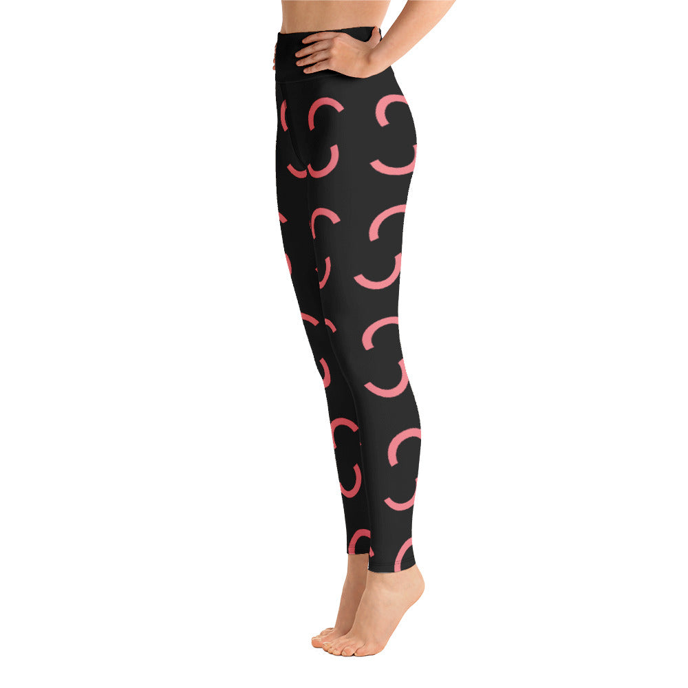 Ladies All Print Black and Peach Yoga Leggings
