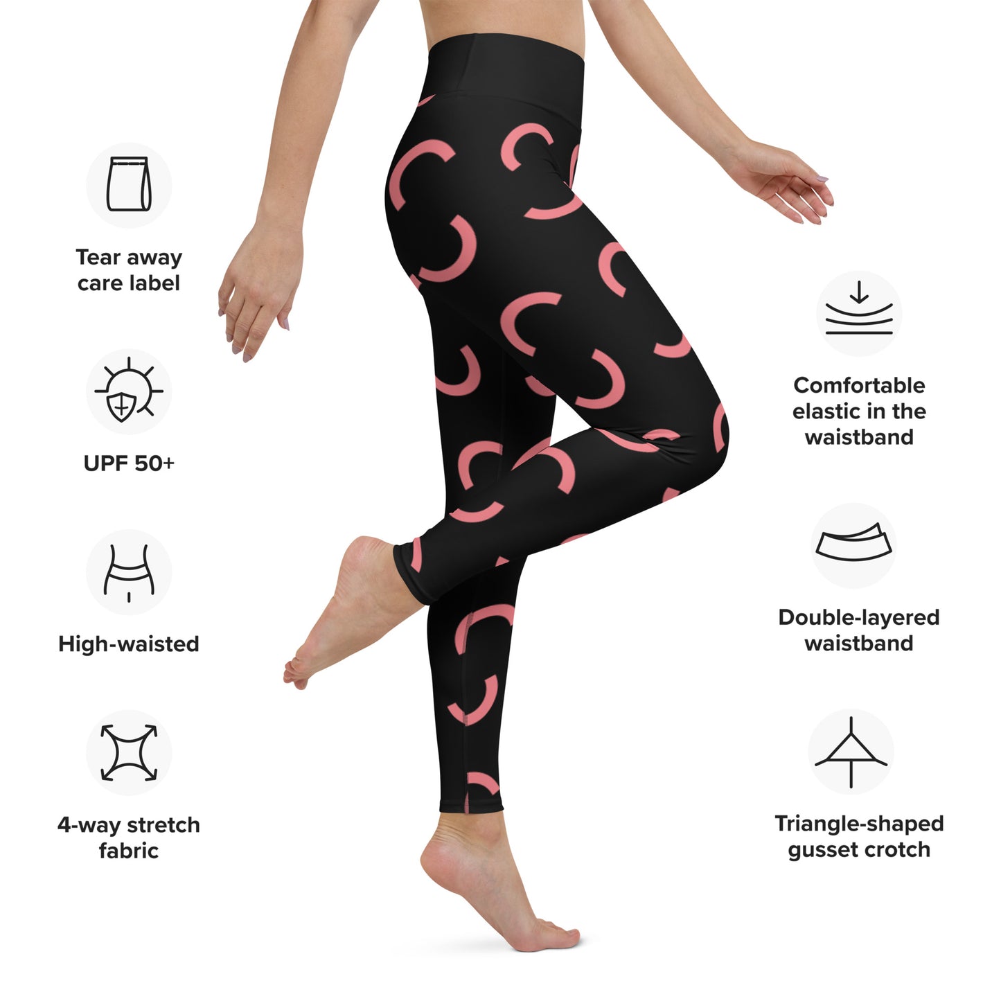 Ladies All Print Black and Peach Yoga Leggings
