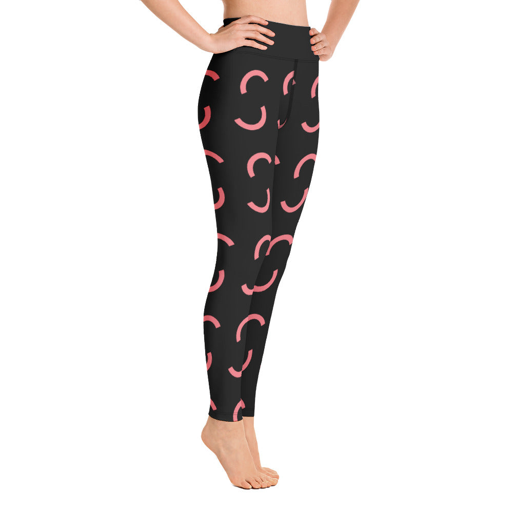 Ladies All Print Black and Peach Yoga Leggings